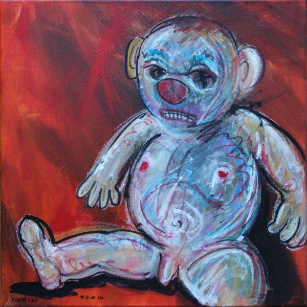 Gemälde "Tier 2" von Rudolf E. Mitter – abstrahierte Tierdarstellung, expressiv-malerisch, 50×50 cm