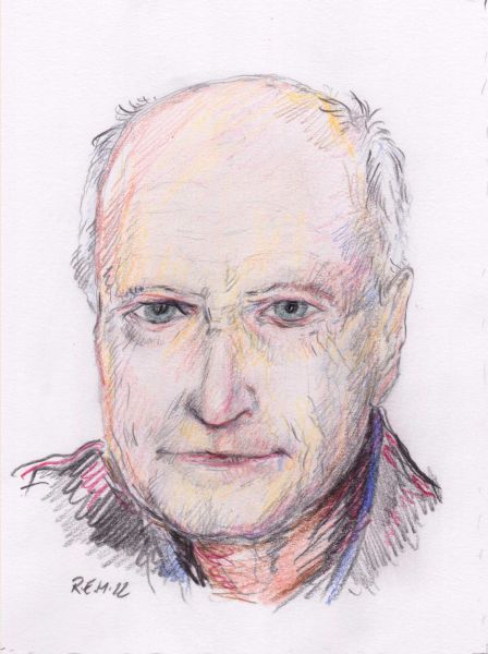 Porträtzeichnung "Ernst P." von Rudolf E. Mitter – Porträt eines älteren Mannes, realistisch-malerisch