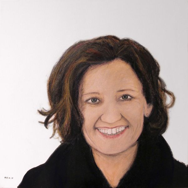 Porträtgemälde "Johanna" von Rudolf E. Mitter – Einzelporträt, Acryl auf Leinwand, 60×60 cm